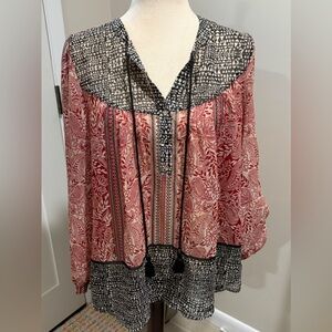 DR2 Red and Black Floral Blouse